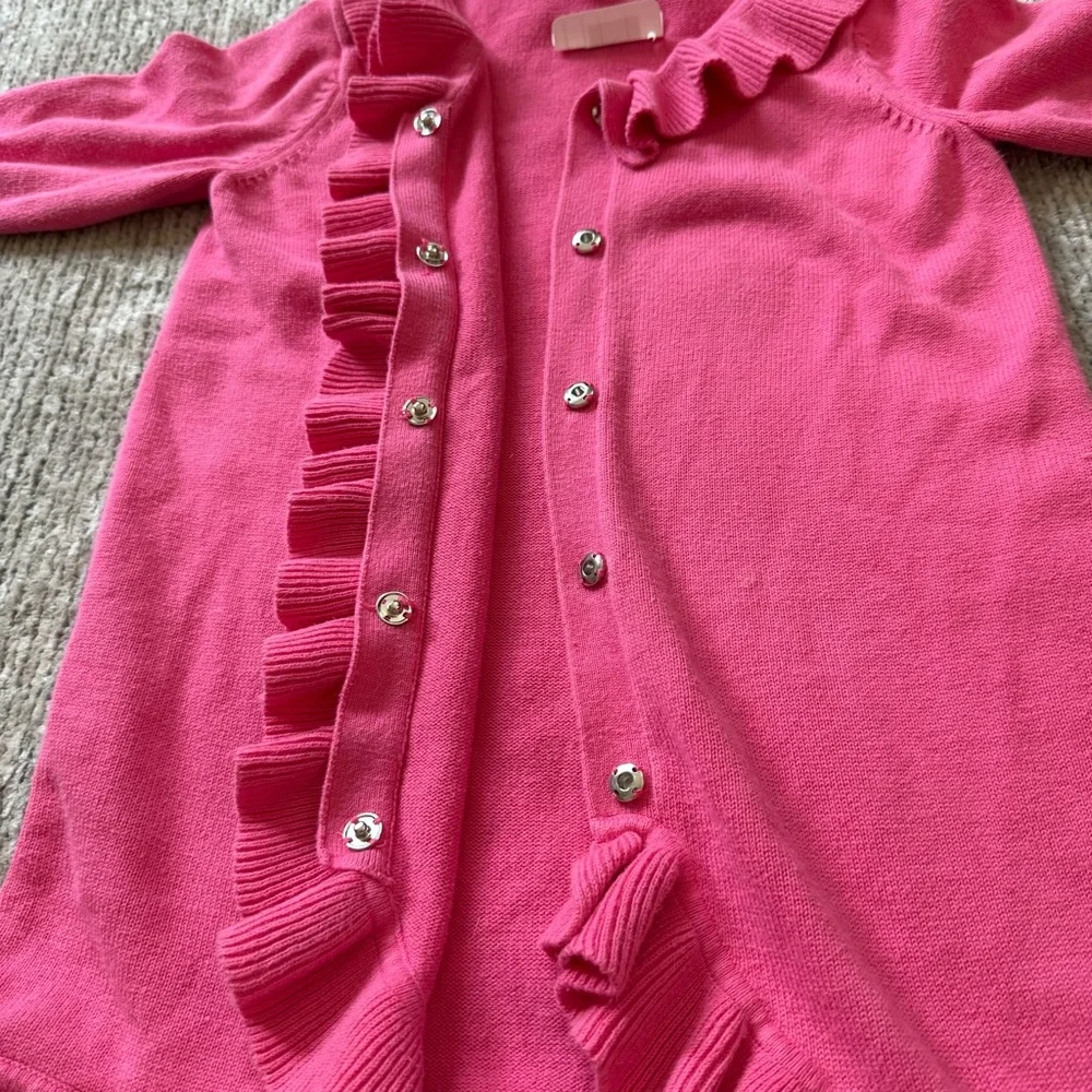 Lilly Pulitzer Girls 6 Pink Ruffle Trim Cardigan Sweater‎ 100% Cotton